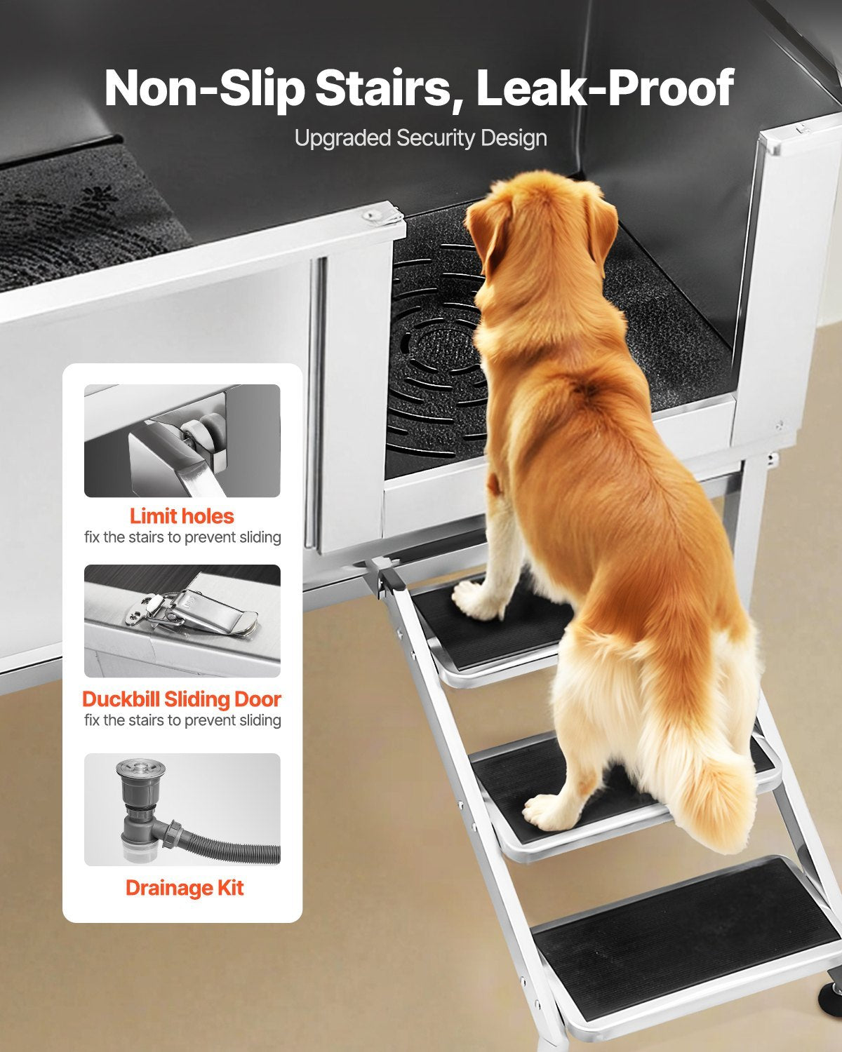 62 Inch Dog Grooming Bath Tub Stainless Steel W Stairs Water Filter