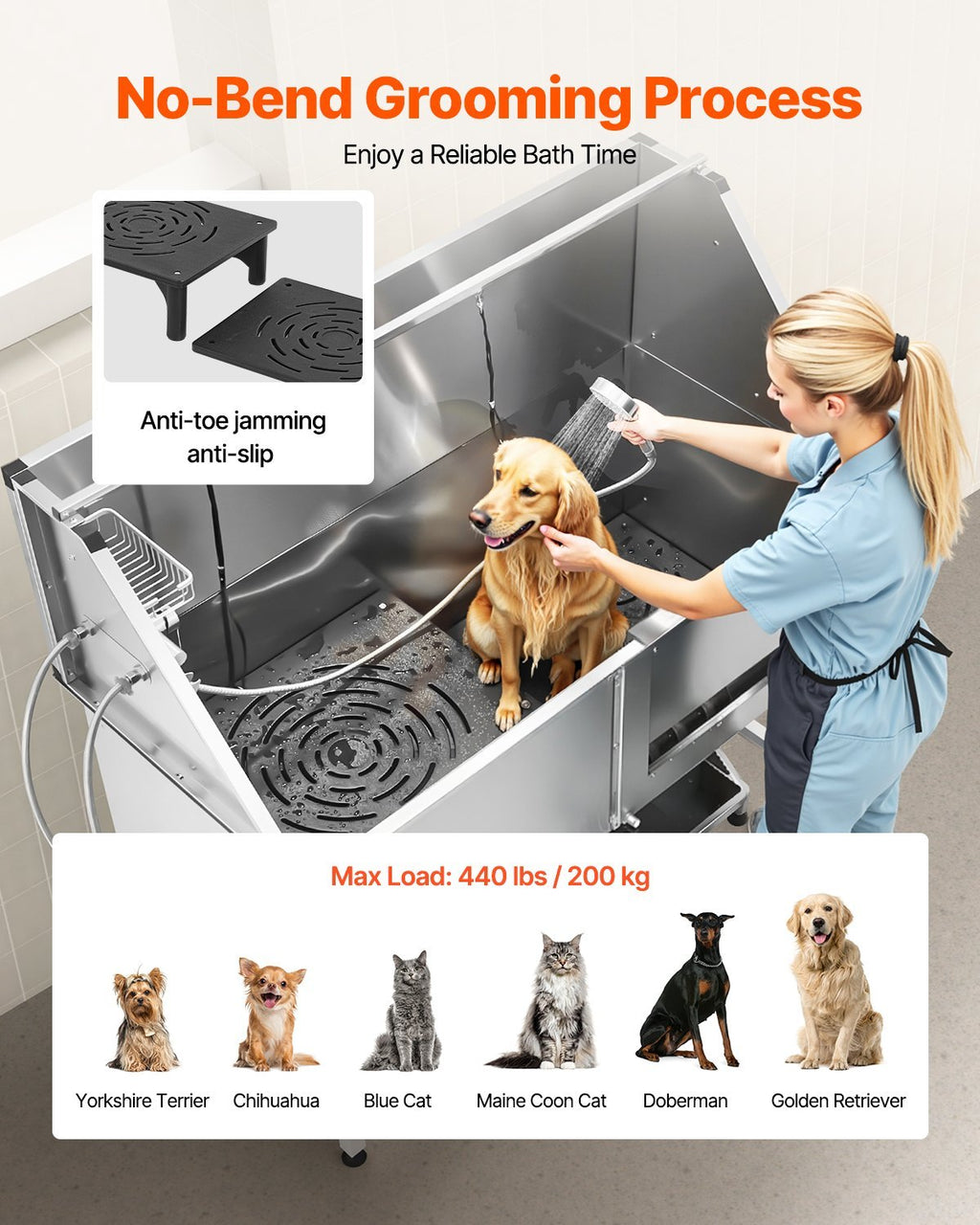 62 Inch Dog Grooming Bath Tub Stainless Steel W Stairs Water Filter