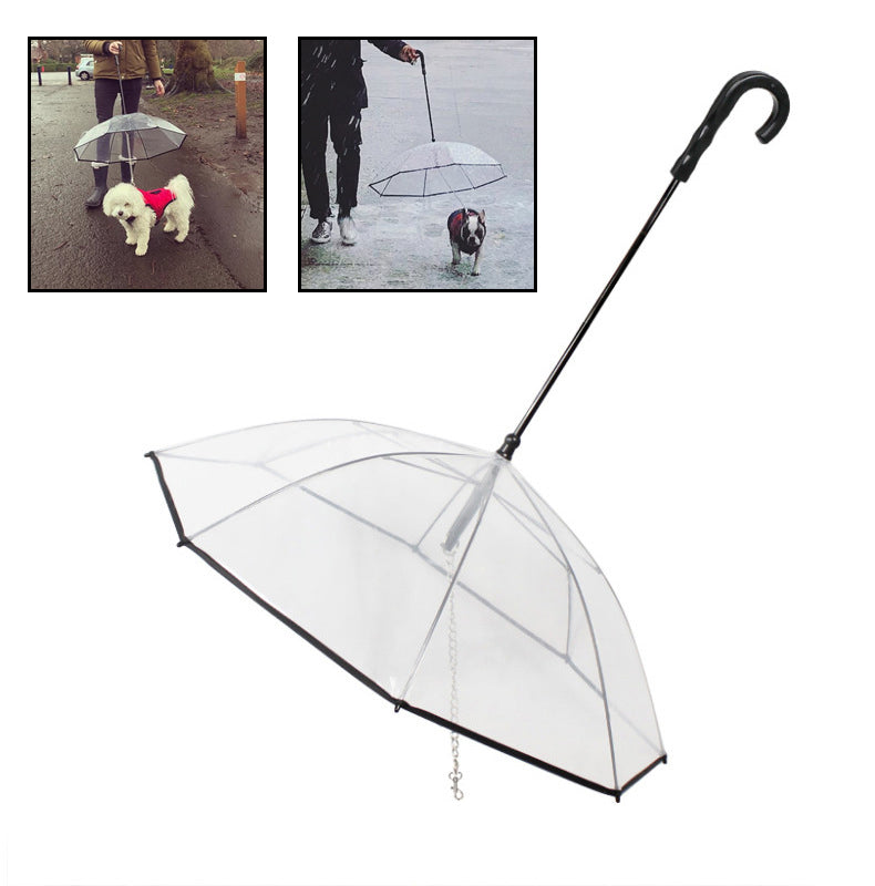 Dog Transparent Umbrella with Traction Chain – Removable Pet Accessory